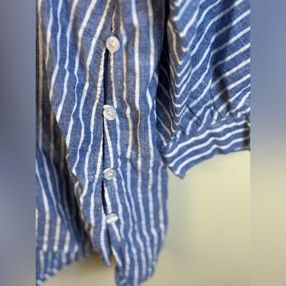 Zara TRF Blue and White Striped Shirt Tunic V neck Linen Size Large - Picture 5 of 5